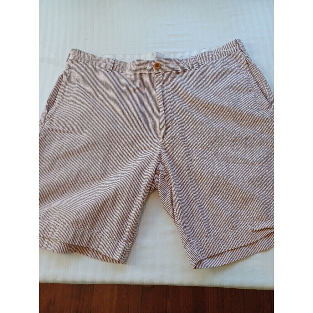 J Crew men's red seersucker shorts 38 cotton flat front preppy classic golf